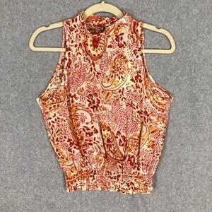 Cynthia Rowley Top Womens Small Orange Blouse Tank Paisley Boho Summer Resort‎